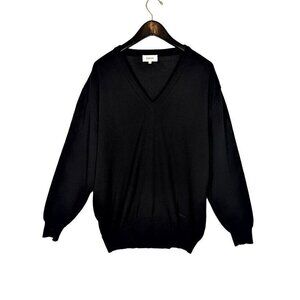 Bally Men’s Black Virgin Wool Golf Sweater Size 42 V-Neck Designer Preppy Knit